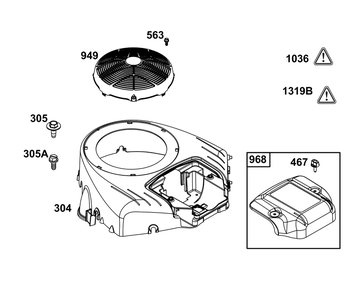 Blower Housing Group Diagram and Parts List for 40N877-0049-B5  Briggs and Stratton Engine